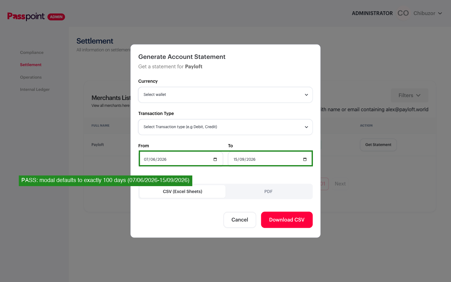 Modal defaults to exactly 100 days
